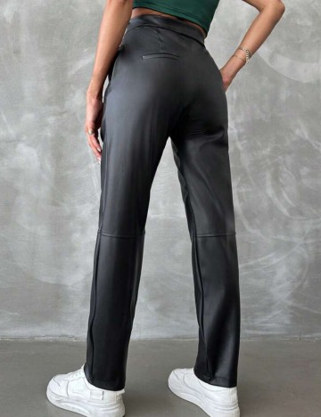 Pantaloni imitație din piele Shein, negru