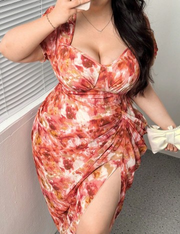 Rochie midi Shein Curve+, mix culori