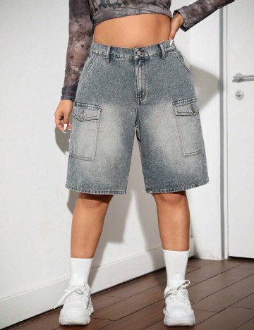 Pantaloni scurți Shein Curve+, albastru