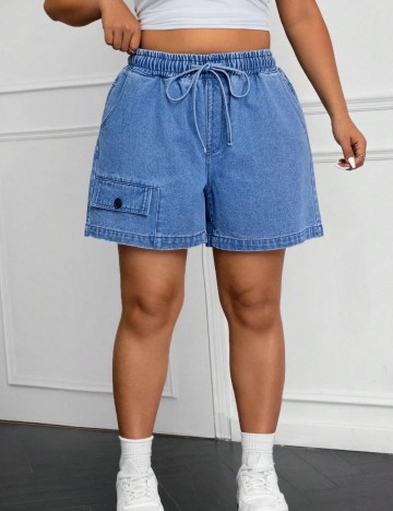Pantaloni scurți de blugi Shein Curve+, albastru