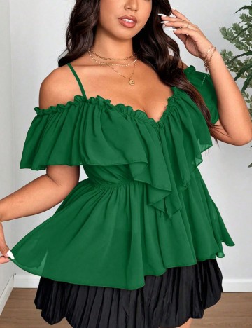 Cămașă cu mânecă scurtă Shein Curve+, verde