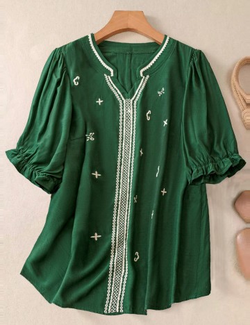 Cămașă cu mânecă scurtă Shein Curve+, verde