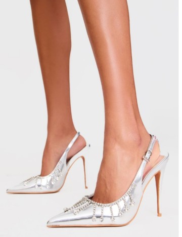 Pantofi cu toc PRETTYLITTLETHING, argintiu