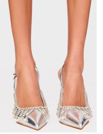 Pantofi cu toc PRETTYLITTLETHING, argintiu