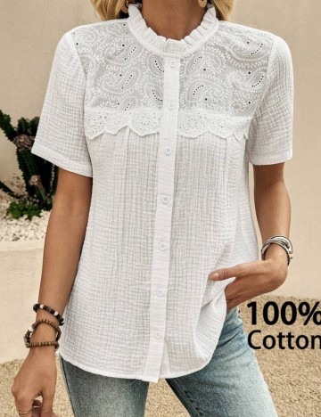Cămașă cu mânecă scurtă Emery Rose by Shein, alb