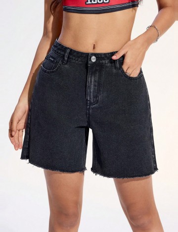 Pantaloni scurți de blugi Shein, negru