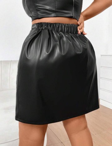 Fustă Imitație Piele Shein Curve+, negru