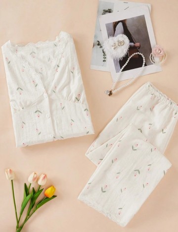Compleu pijamale Shein, alb