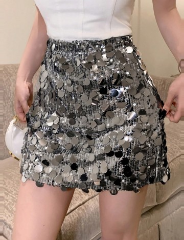 Fustă mini DAZY by Shein, argintiu