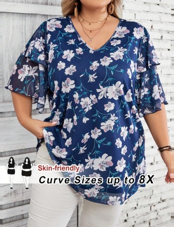 Bluză cu mânecă scurtă Shein Curve+, mix culori