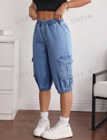 Jeans 3/4 Shein, albastru