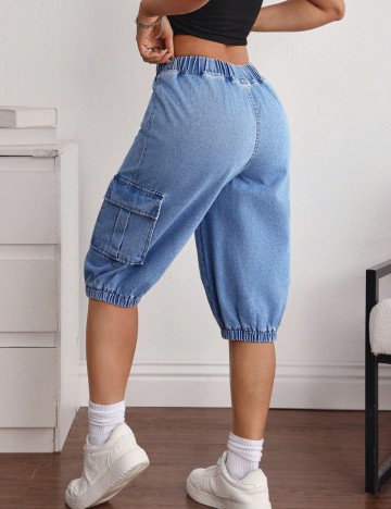 Jeans 3/4 Shein, albastru