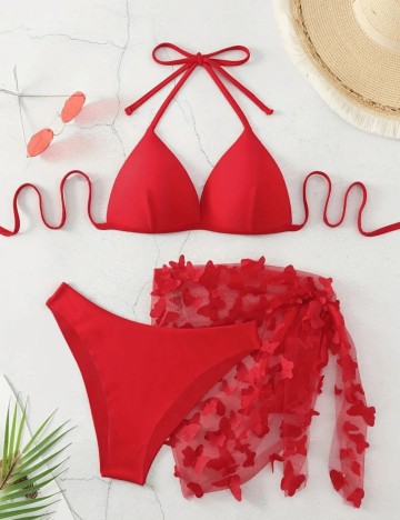Set costum de baie și fustă Shein, roșu