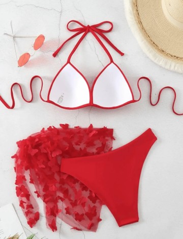 Set costum de baie și fustă Shein, roșu