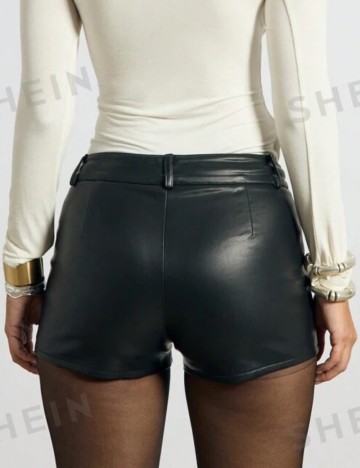Pantaloni imitație din piele Shein, negru