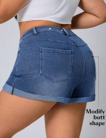 Pantaloni scurți de blugi Shein Curve+, albastru