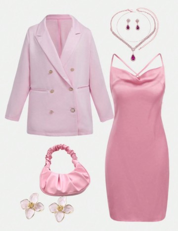 Set rochie și sacou Shein, roz