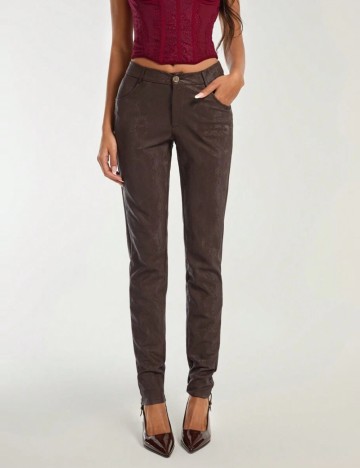 Pantaloni din imitatie de piele Shein, maro