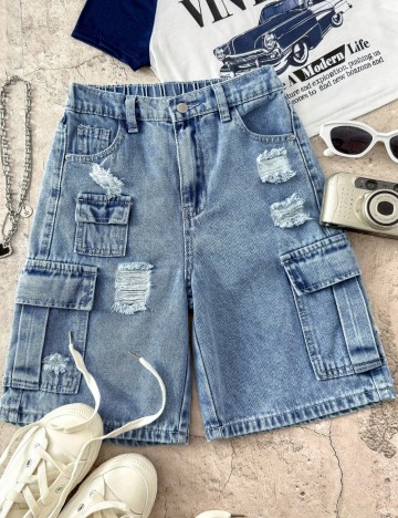Pantaloni scurți de blugi Shein, albastru