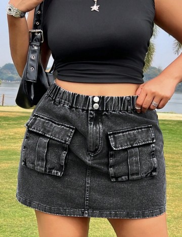 Fustă de blugi Shein Curve+, negru