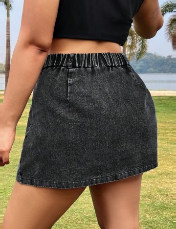Fustă de blugi Shein Curve+, negru