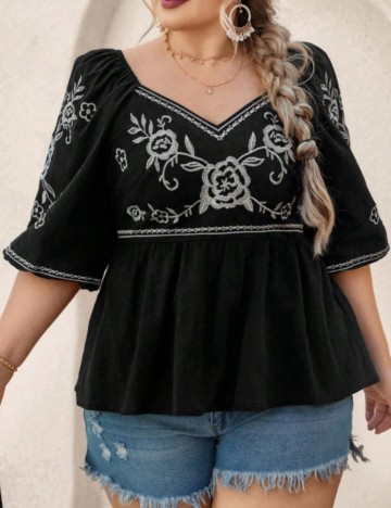 Cămașă cu mânecă scurtă Shein Curve+, negru
