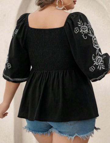 Cămașă cu mânecă scurtă Shein Curve+, negru