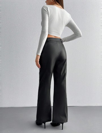 Pantaloni imitație din piele Shein, negru