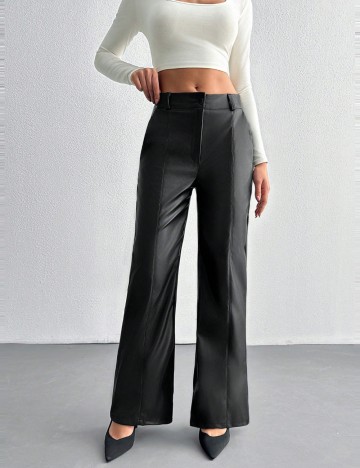 Pantaloni imitație din piele Shein, negru
