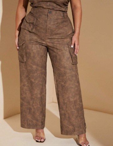 Pantaloni imitație din piele Shein Curve+, maro