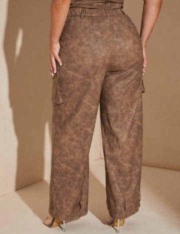 Pantaloni imitație din piele Shein Curve+, maro