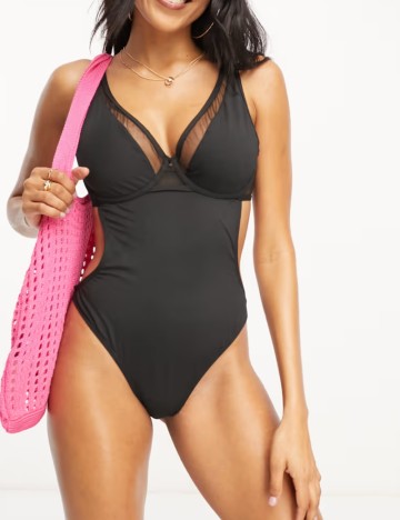 Costum de baie întreg Wolf & Whistle, negru