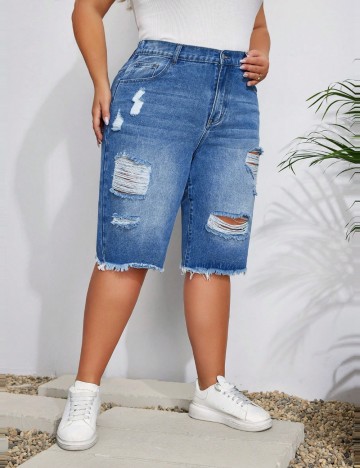 Pantaloni scurți de blugi Shein Curve+, albastru