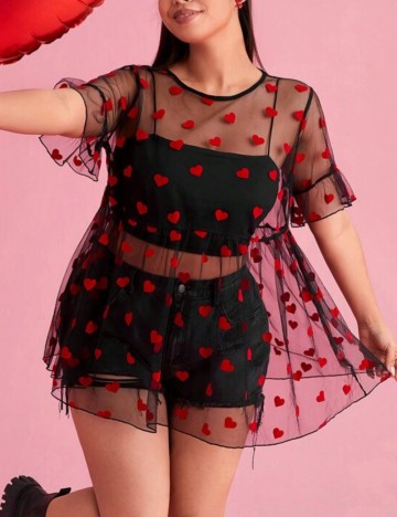 Cămașă cu mânecă scurtă Shein Curve+, negru