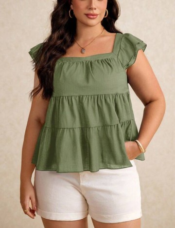 Cămașă cu mânecă scurtă Shein Curve+, verde