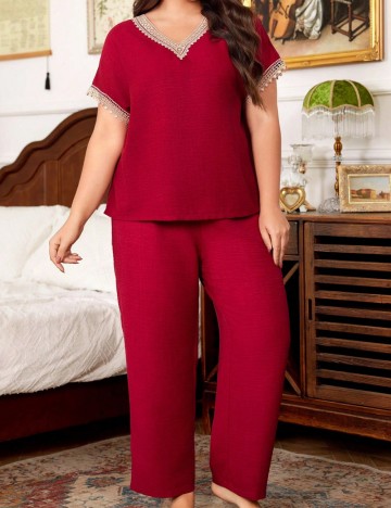 Compleu pijamale Shein Curve+, vișiniu