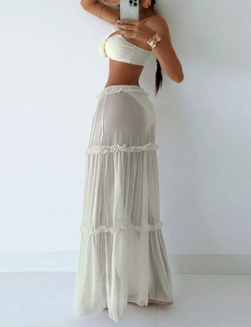 Set costum de baie și fustă Shein, crem