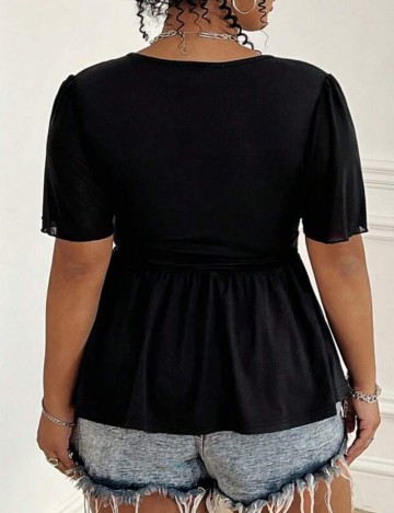 Bluză cu mânecă scurtă Shein Curve+, negru
