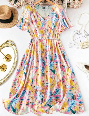 Rochie midi Shein Curve+, mix culori