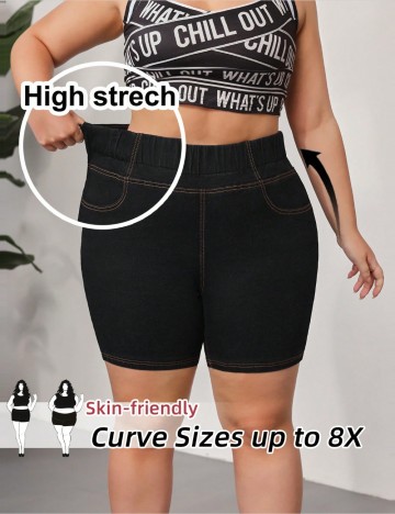 Pantaloni scurți Shein Curve+, negru