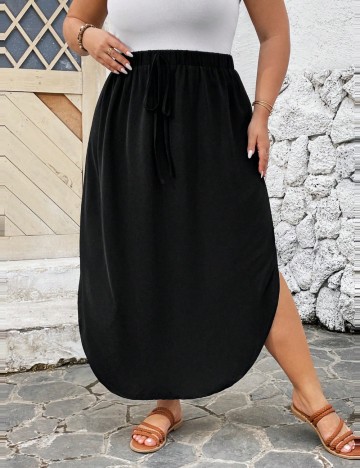 Fustă midi Shein Curve+, negru