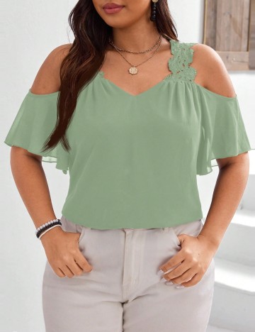 Cămașă cu mânecă scurtă Shein Curve+, verde