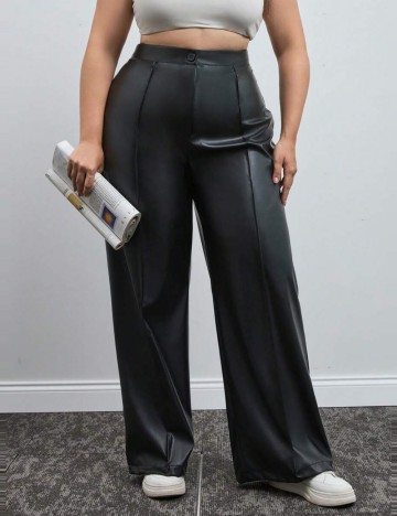 Pantaloni imitație din piele Shein Curve+, negru