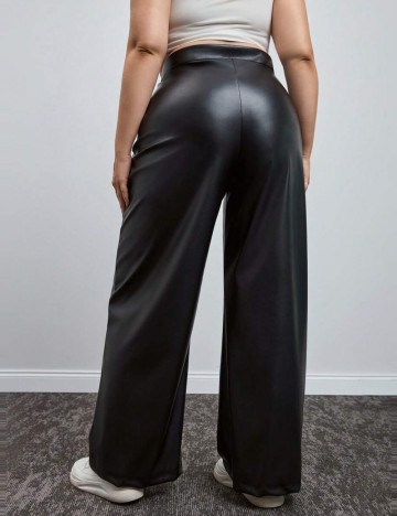 Pantaloni imitație din piele Shein Curve+, negru