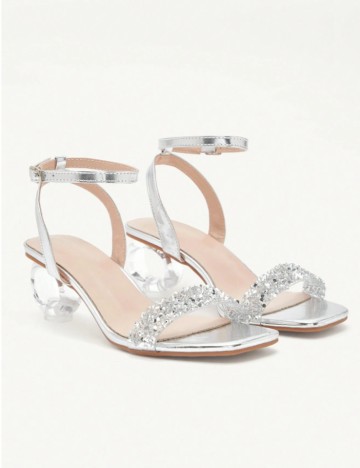 Sandale Cu Toc CUCCOO by SHEIN, argintiu