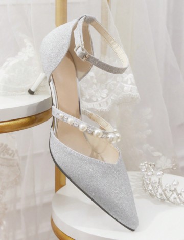 Pantofi cu toc CUCCOO by SHEIN, argintiu