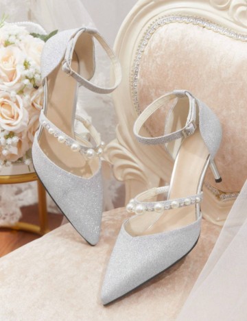 Pantofi cu toc CUCCOO by SHEIN, argintiu
