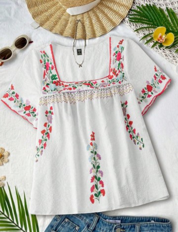 Cămașă cu mânecă scurtă Shein Curve+, alb