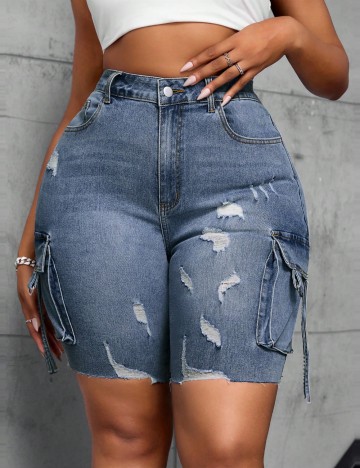 Pantaloni scurți de blugi Shein Curve+, albastru