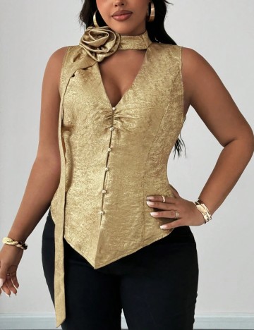 Cămașă cu mânecă scurtă Shein Curve+, bronz